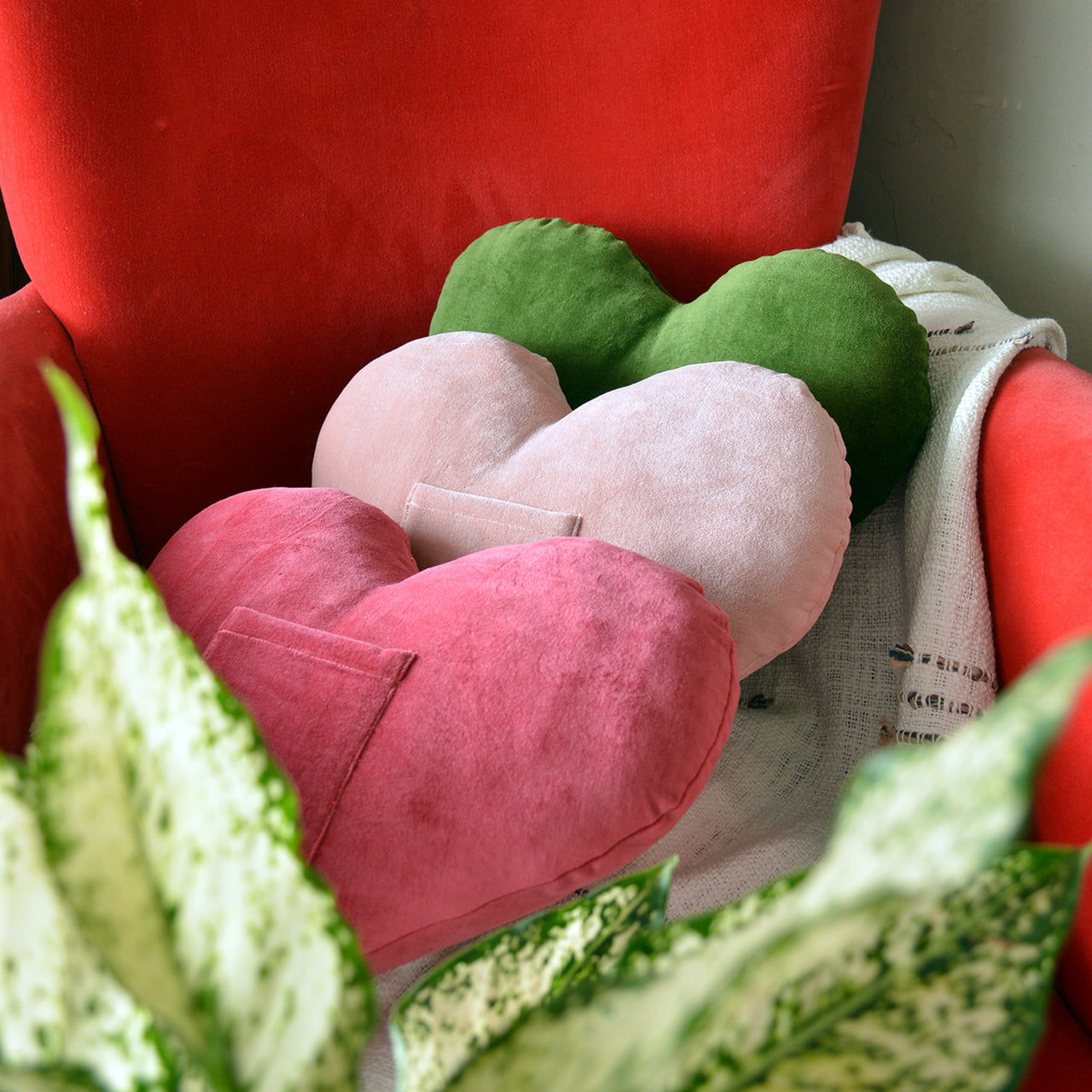 Velvet heart Shaped Cushion with Pocket