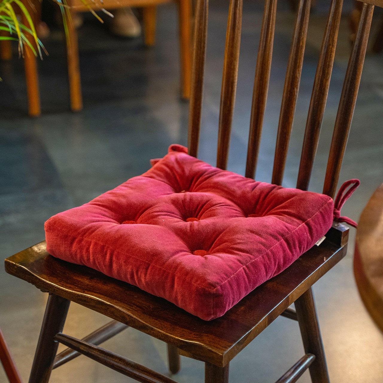 Cotton Velvet square Chair pad with ties.