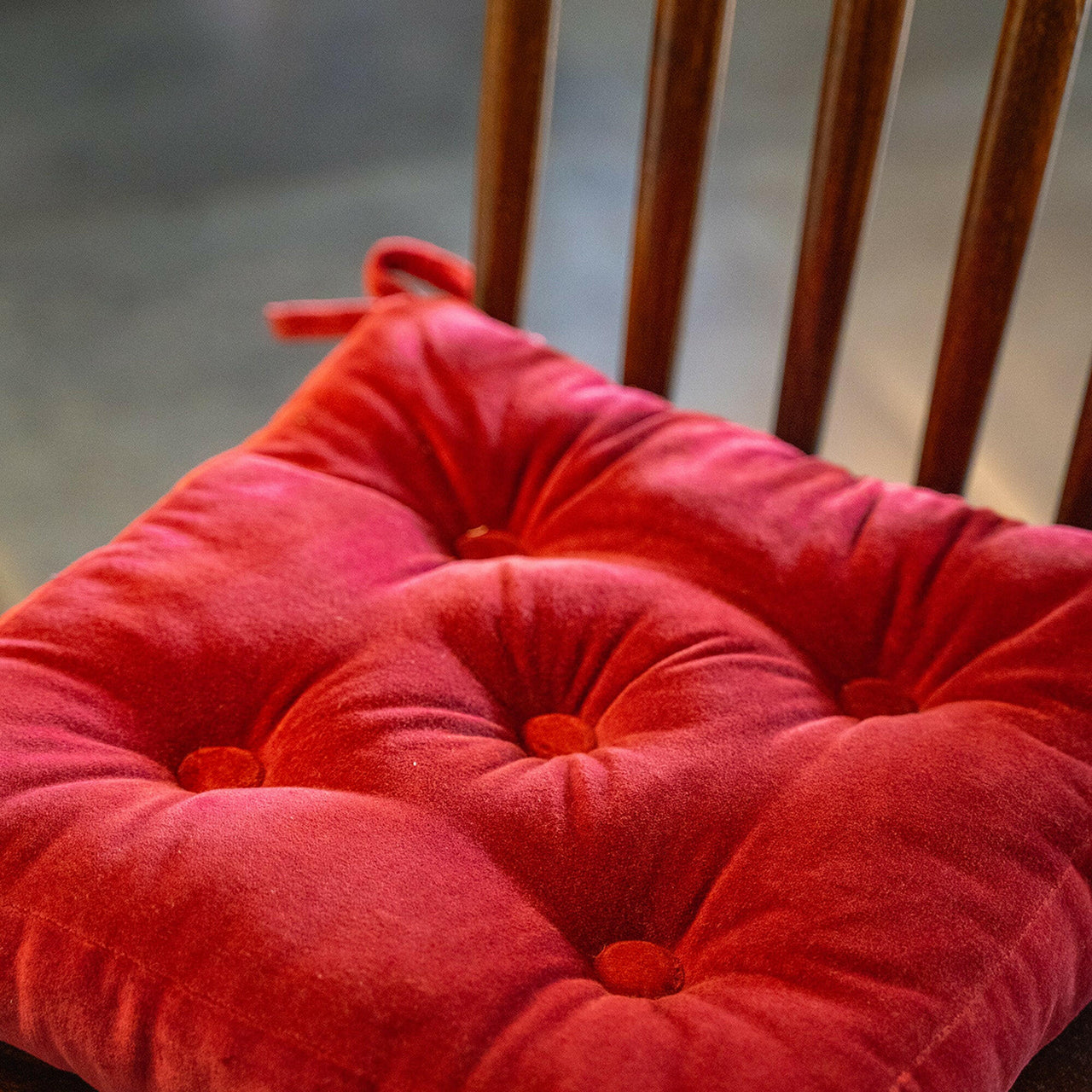 Cotton Velvet square Chair pad with ties.