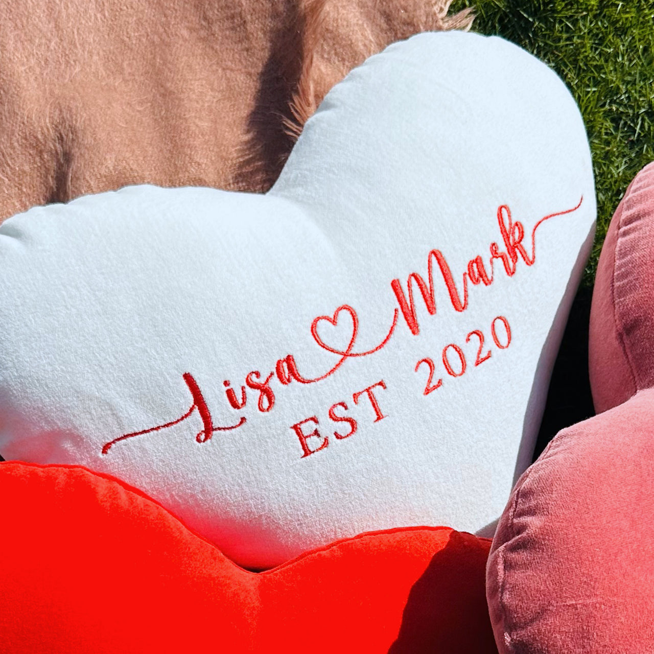 Personalized heart pillow with custom embroidery