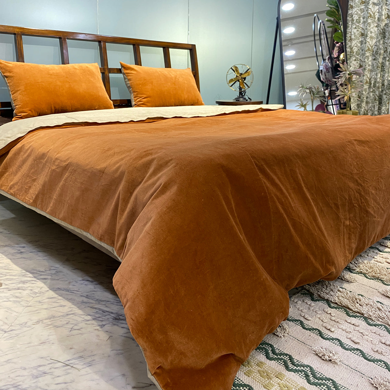 Luxury Terracotta Velvet Duvet Cover (Set Of 3)