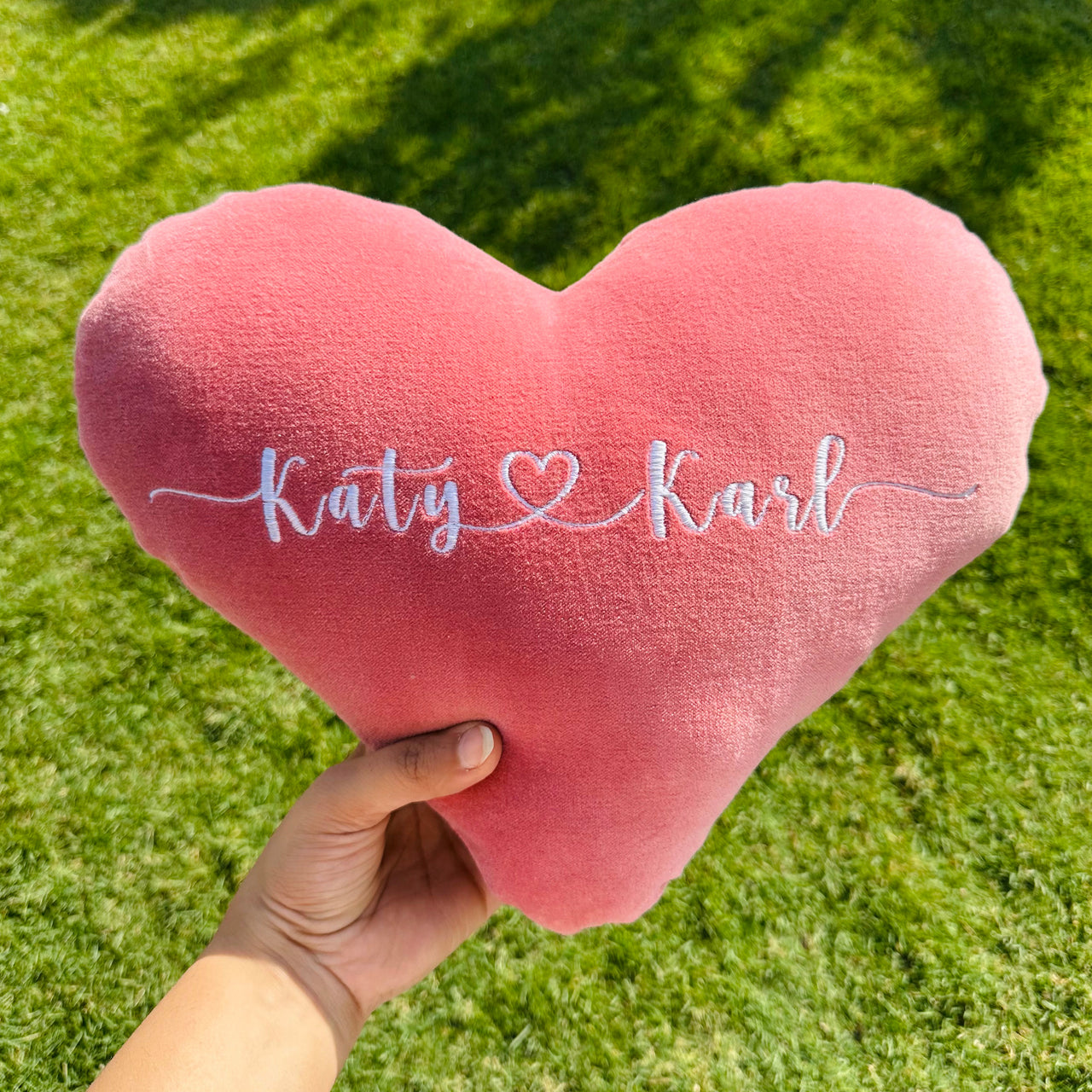 Personalized heart pillow with custom embroidery