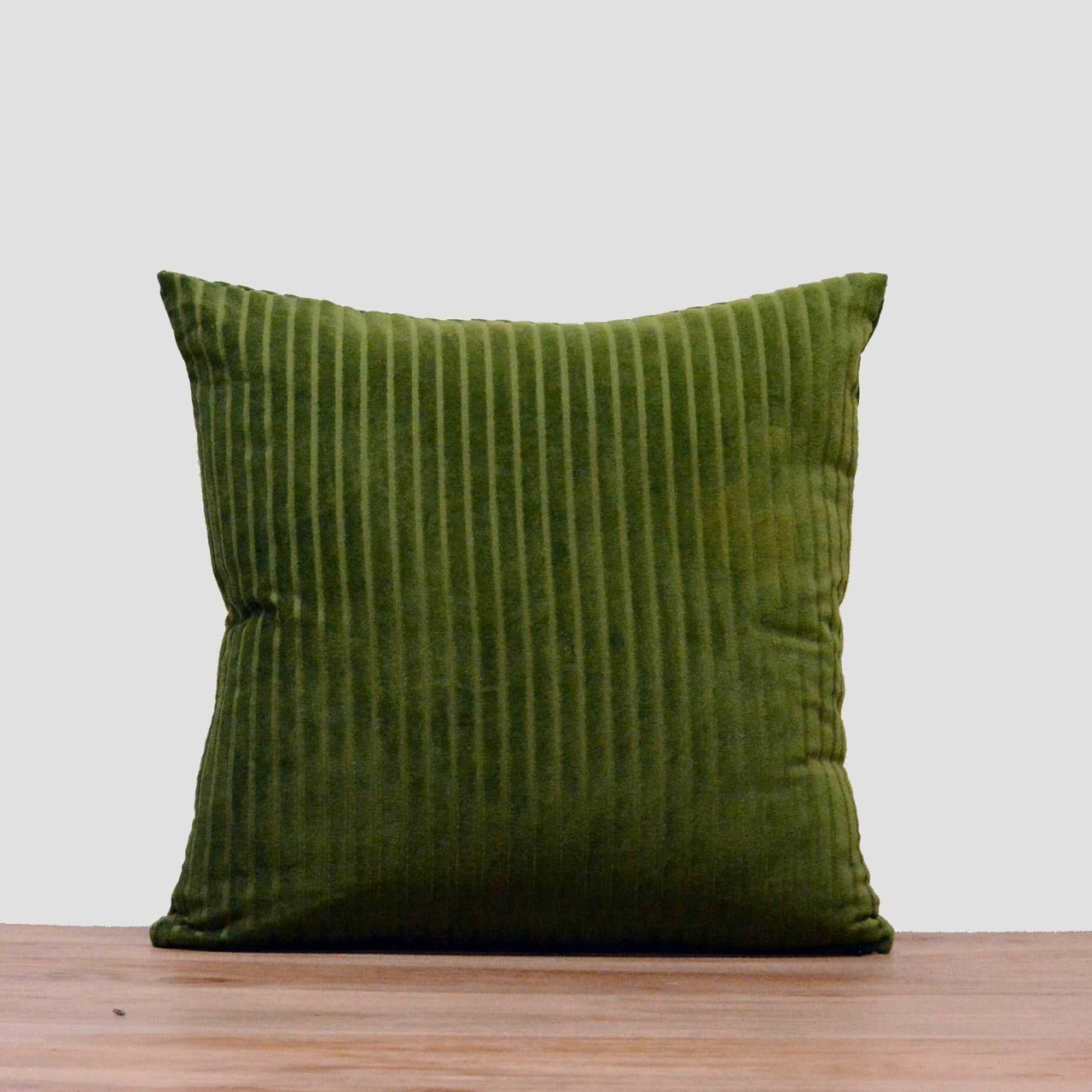 Green Stripes Cotton Velvet Cushion Cover