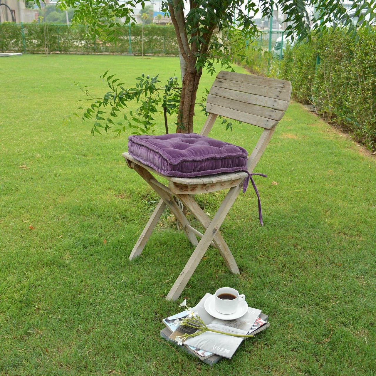 Lavender Cotton Velvet square Chair pad with ties