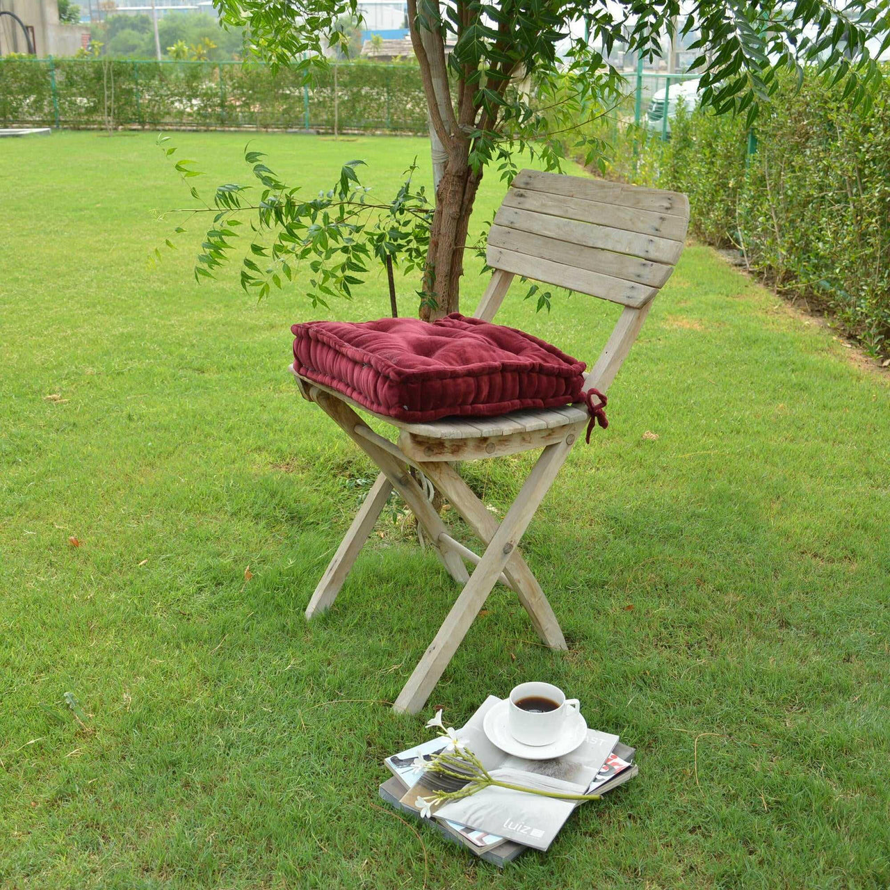 Mulberry Cotton Velvet square Chair pad with ties