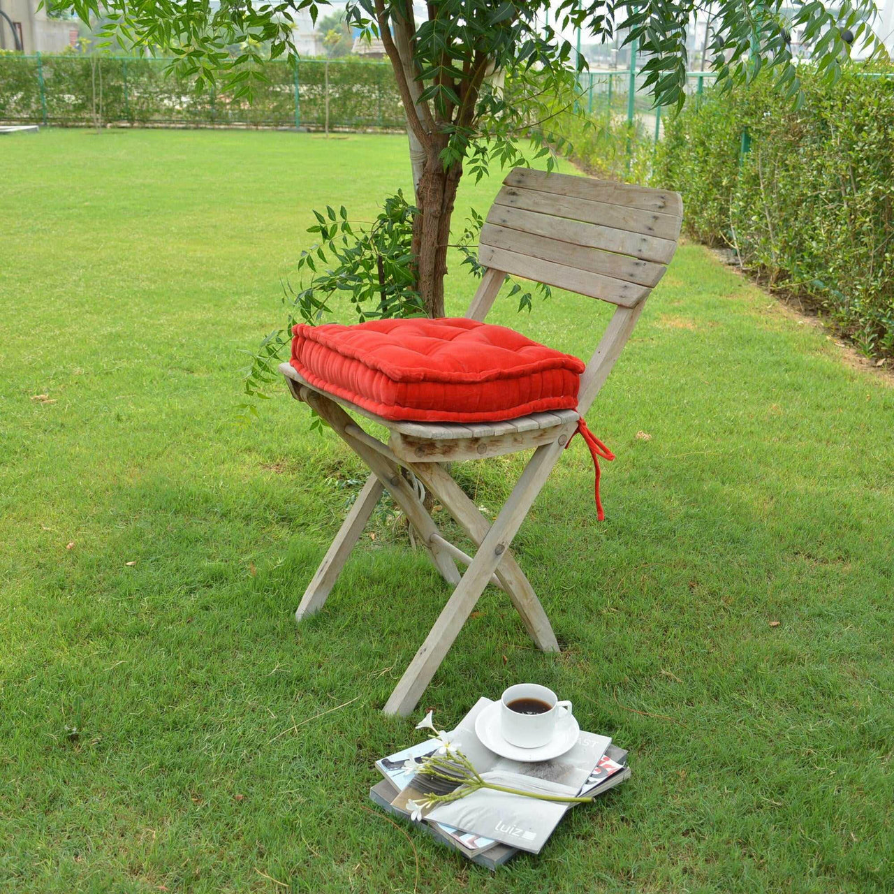 Red Velvet square Chair pad with ties