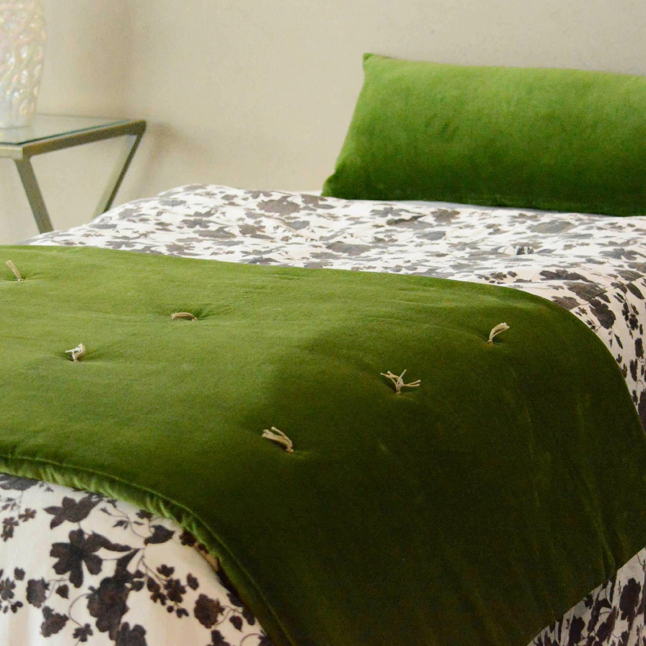 Moss Green Velvet Bed Runner